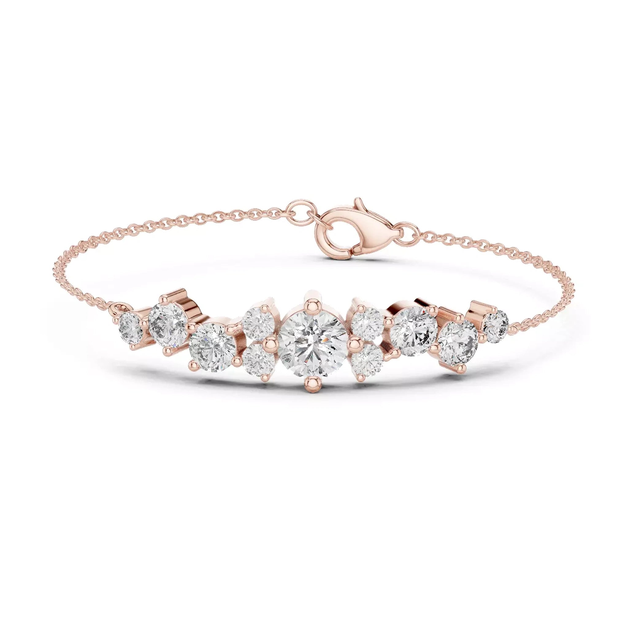 Round Diamond Cluster Chain Bracelet