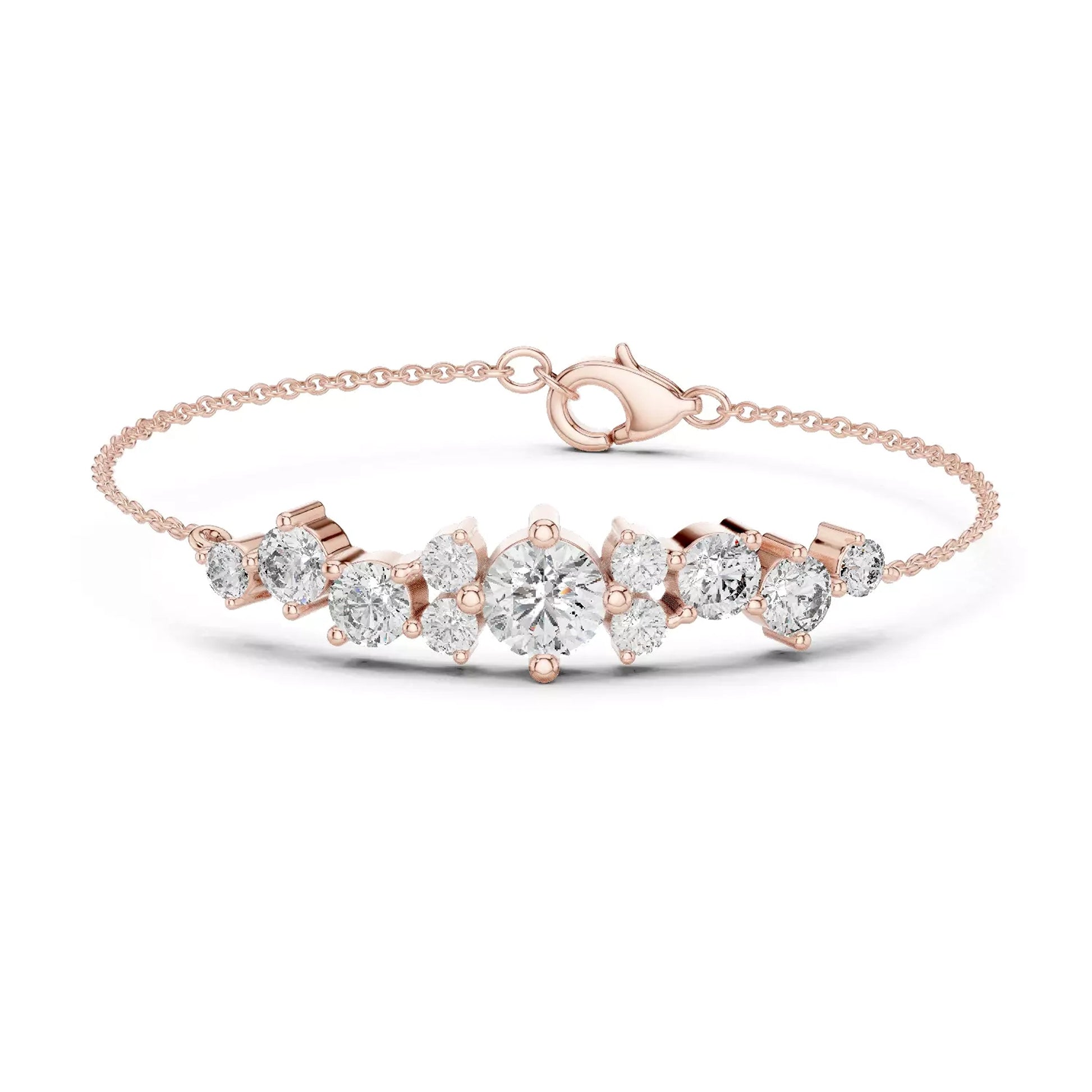 Round Diamond Cluster Chain Bracelet