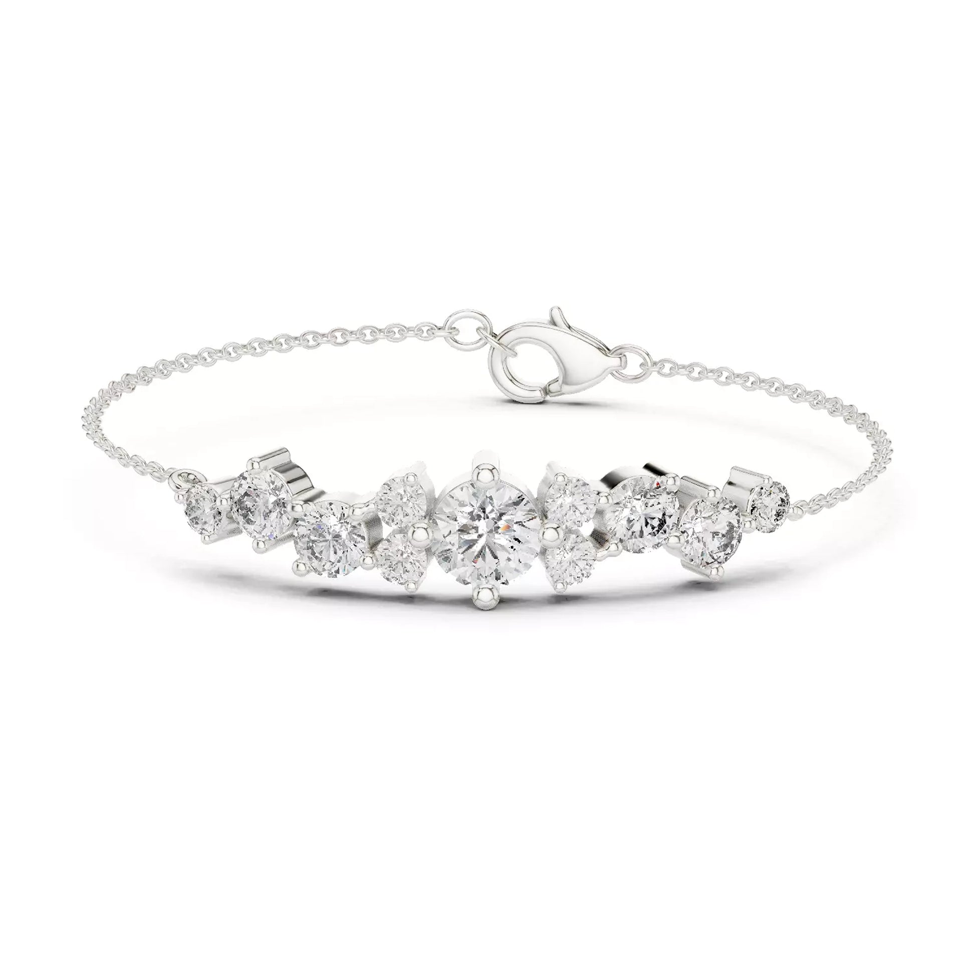 Round Diamond Cluster Chain Bracelet