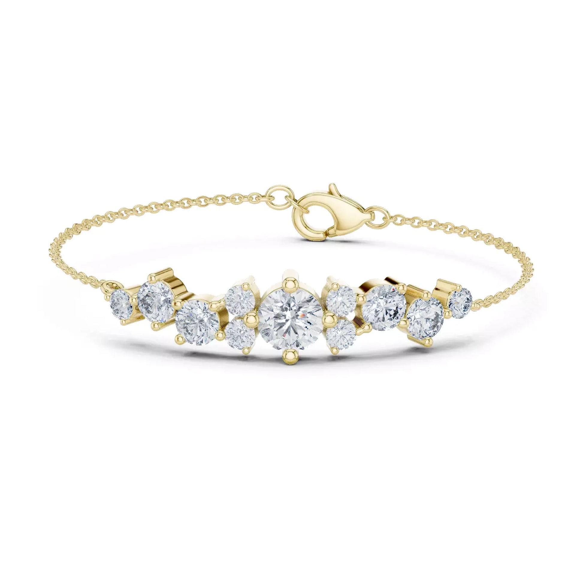 Round Diamond Cluster Chain Bracelet