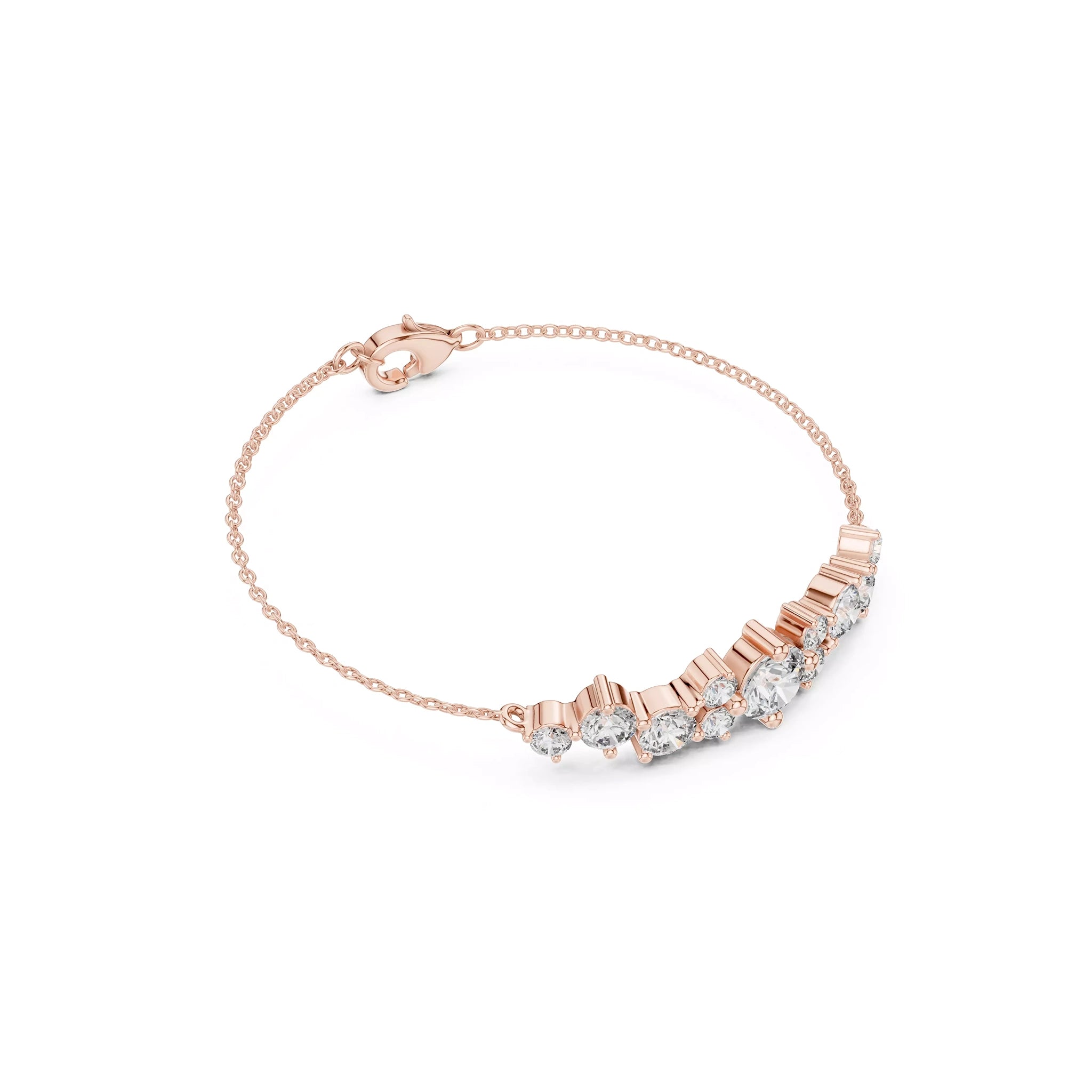 Round Diamond Cluster Chain Bracelet