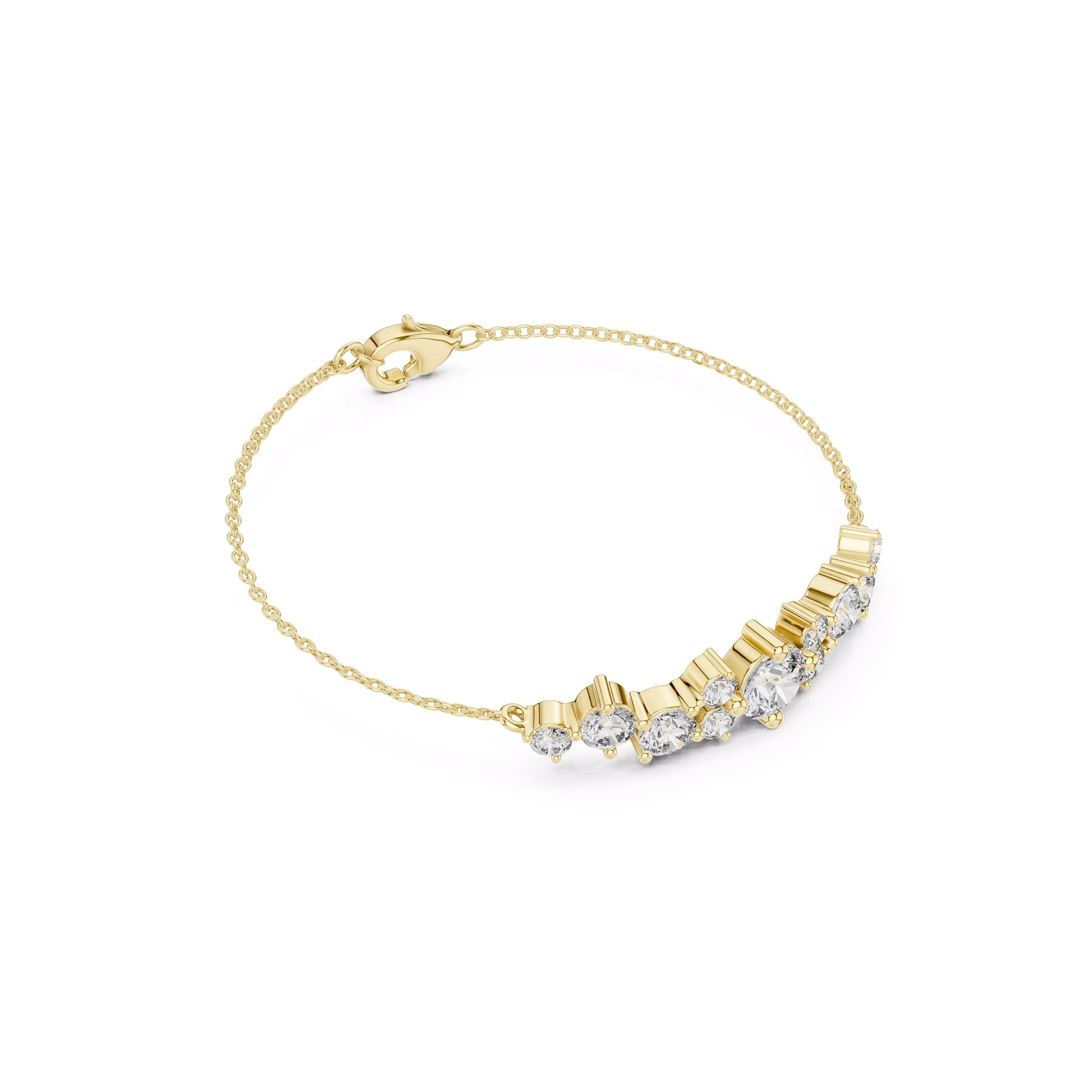 Round Diamond Cluster Chain Bracelet